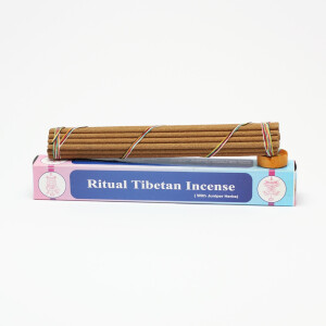 Ritual Tibetan Incense. 25 handgemachten Räucherstäbchen mit kleinem Räucherstäbchenhalter aus Holz. 
