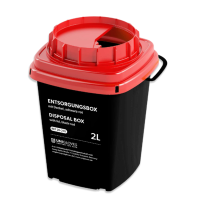 UNIGLOVES  Kanülen Entsorgungsbox/ Abwurfbehälter, eckig, schwarz/ rot, 2,0 Liter