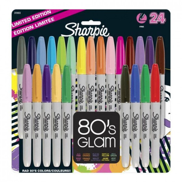 Sharpie Permanent Marker. Fine Point 80s Glam Colour Marker. 24er Set Assorted Markers