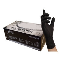 BLACK WAVE Nitril Schwarze Handschuhe, puderfrei, unsteril, latexfrei. Spendebox 100 St.